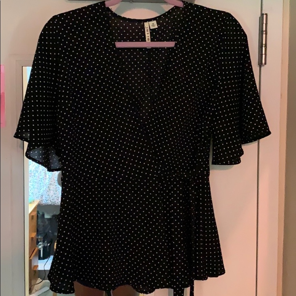 Francesca’s Polka Dot Wrap Top M